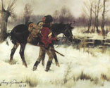 A Hussar with a Horse in a Wintery Landscape